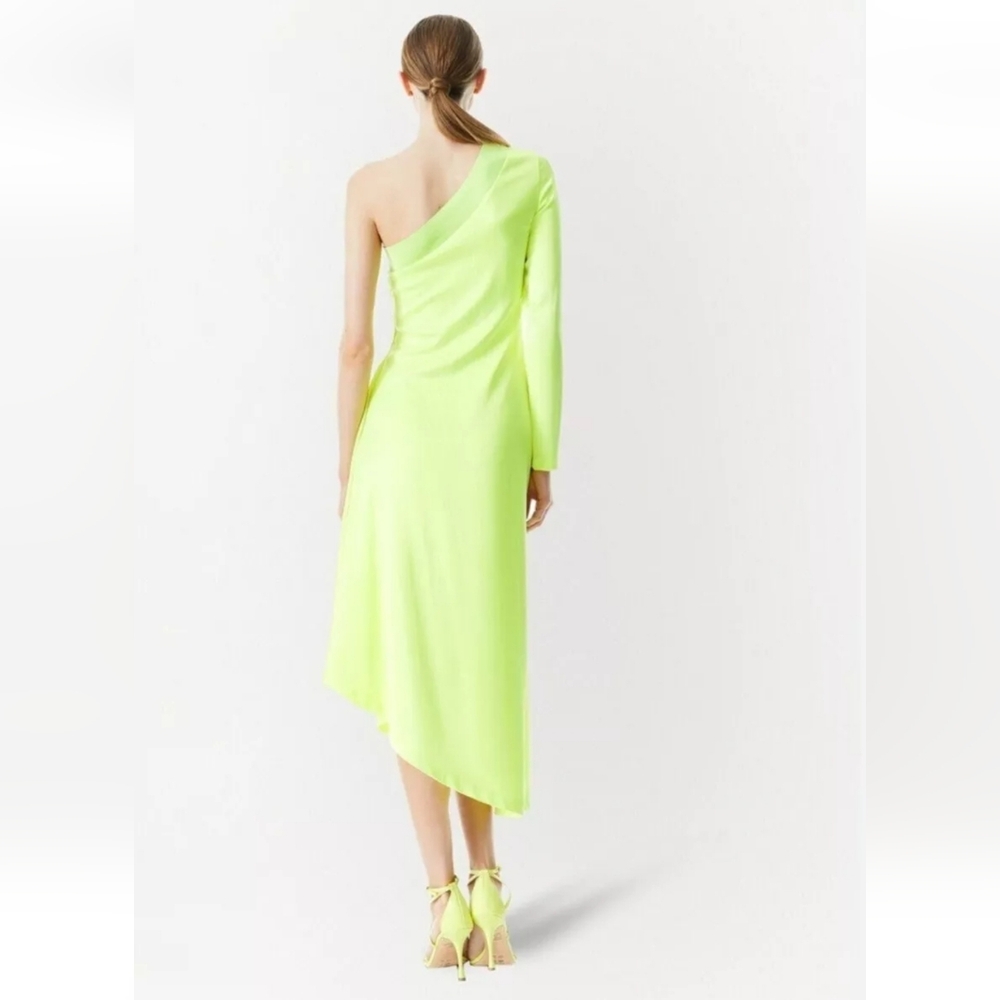 ALICE + OLIVIA Dora One-Shoulder Asymmetrical Yellow Neon Dress Size 6 - Picture 10 of 16